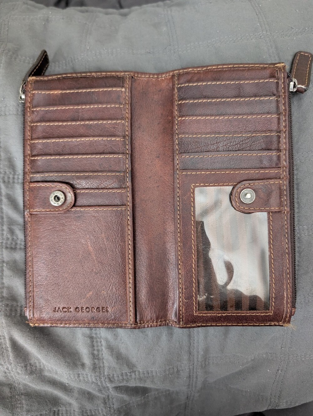 Jack Georges Brown Leather Bi-Fold Wallet with ID Window